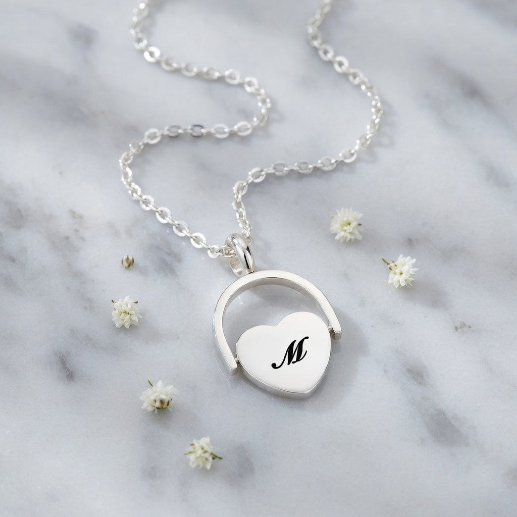 Personalized Initial Heart Necklace, Custom Letter Engraved Heart Pendant Necklace, Mother's Day Gift for Mom