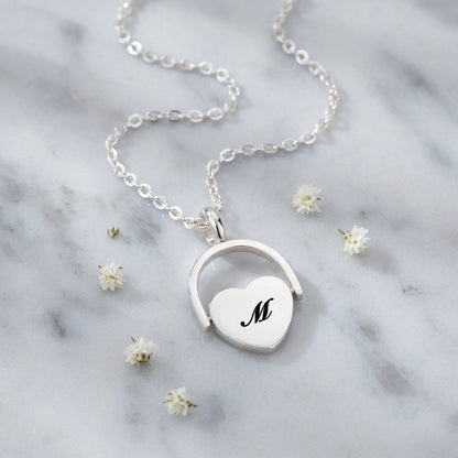 Personalized Initial Heart Necklace, Custom Letter Engraved Heart Pendant Necklace, Mother's Day Gift for Mom