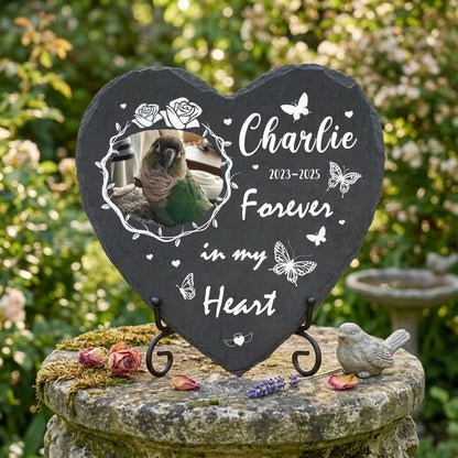 Personalized Heart Pet Memorial Stone with Photo, Custom Memorial Plaque, Forever in My Heart Design