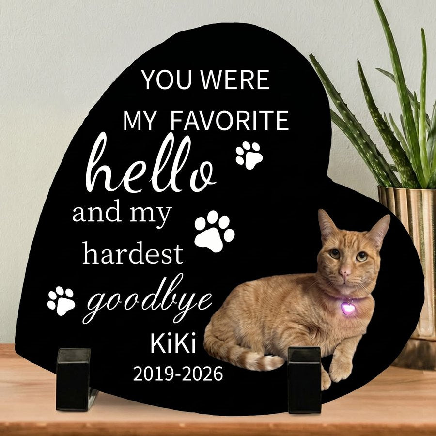 Personalized Pet Memorial Stone, Custom Cat Grave Marker, Heart Shaped Pet Loss Garden Stone with Photo for Outdoor Memorial