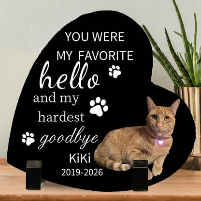 Personalized Pet Memorial Stone, Custom Cat Grave Marker, Heart Shaped Pet Loss Garden Stone with Photo for Outdoor Memorial