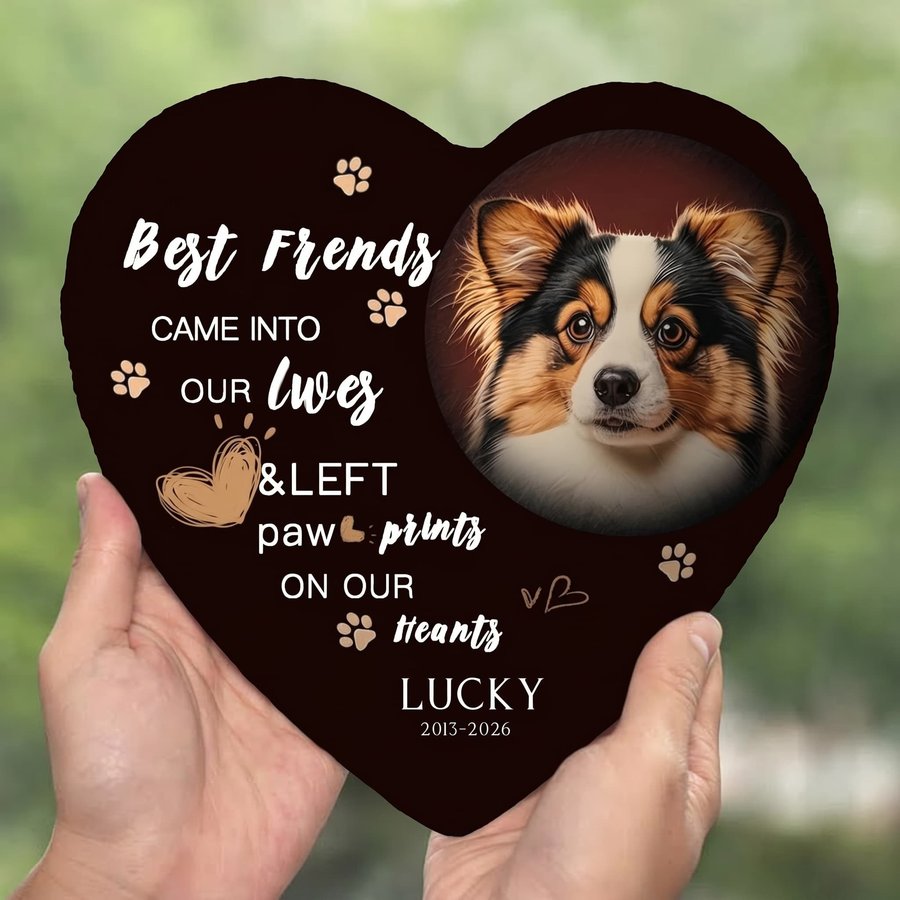 Personalized Dog Memorial Stone, Custom Heart Grave Marker with Photo and Paw Print Design