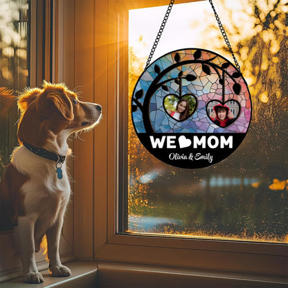 Personalized Photo Mom Suncatcher, Custom Heart Window Hanging with Names