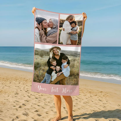 Personalized Photo Collage Beach Towel Custom Text Mother's Day Gift