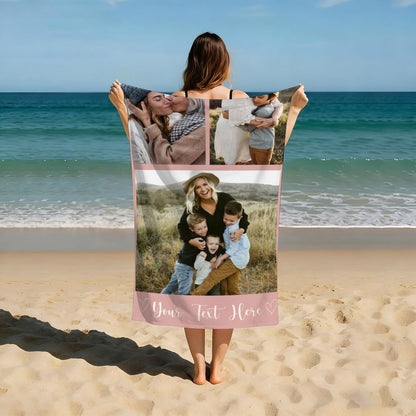 Personalized Photo Collage Beach Towel Custom Text Mother's Day Gift