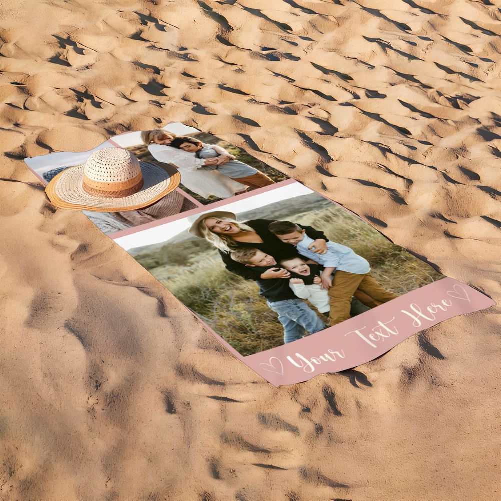 Personalized Photo Collage Beach Towel Custom Text Mother's Day Gift