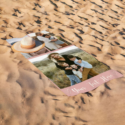 Personalized Photo Collage Beach Towel Custom Text Mother's Day Gift