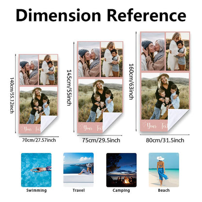 Personalized Photo Collage Beach Towel Custom Text Mother's Day Gift