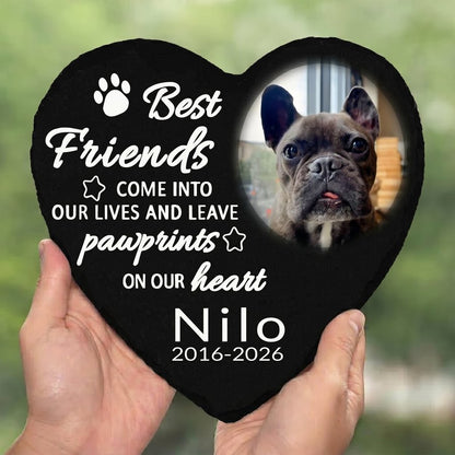 Personalized Dog Memorial Stone, Custom Heart Grave Marker with Photo and Paw Print Tribute
