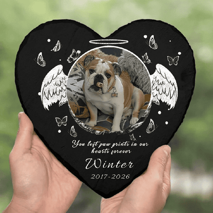 Personalized Memorial Stone for Pets, Custom Heart Grave Marker with Photo and Angel Wings