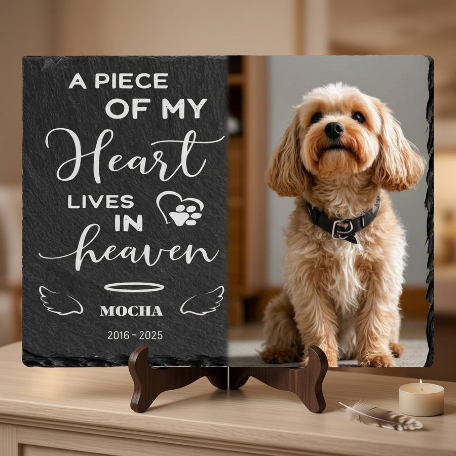 Personalized Pet Memorial Stone with Photo, Custom Dog Grave Marker, A Piece of My Heart Lives in Heaven