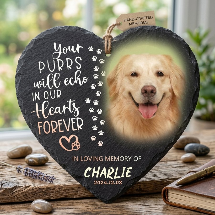 Personalized Heart Shaped Pet Memorial Stone with Photo – Custom Dog Grave Marker, Pet Loss Gift, In Loving Memory Plaque