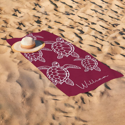 Personalized Sea Turtle Beach Towel, Custom Name Beach Towel, Ocean Turtle Bath Towel, Summer Pool Towel Gift