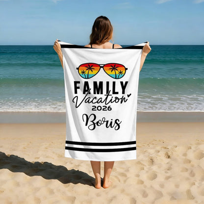 Personalized Family Vacation Beach Towel Custom Name & Year Tropical Summer Beach Towel