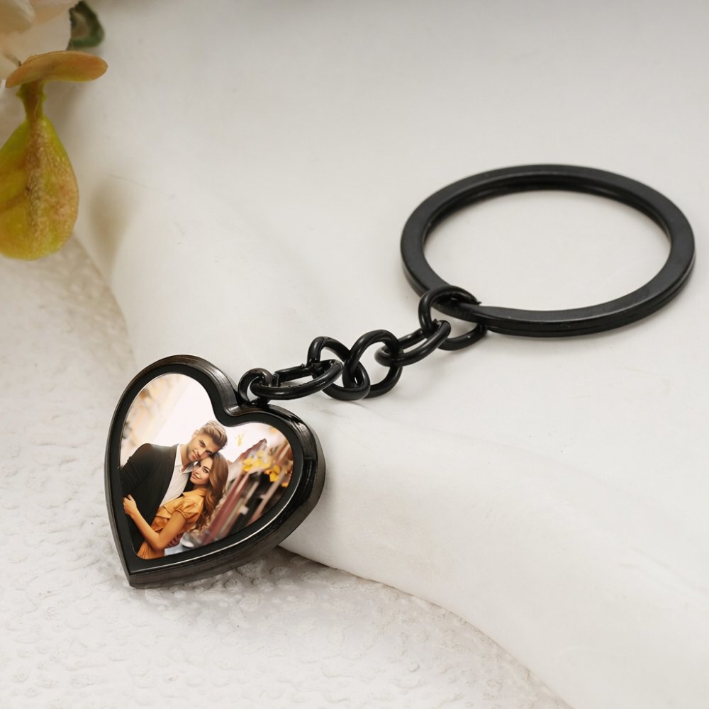 Personalized Thermochromic Heart Photo Keychain - Custom Picture Keychain for Couples, Stainless Steel Memorial Jewelry Gift for Anniversary, Birthday, Valentine's Day