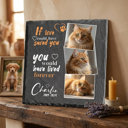 Personalized Cat Memorial Stone with Photo Collage, Custom Pet Grave Marker for Outdoor Tribute