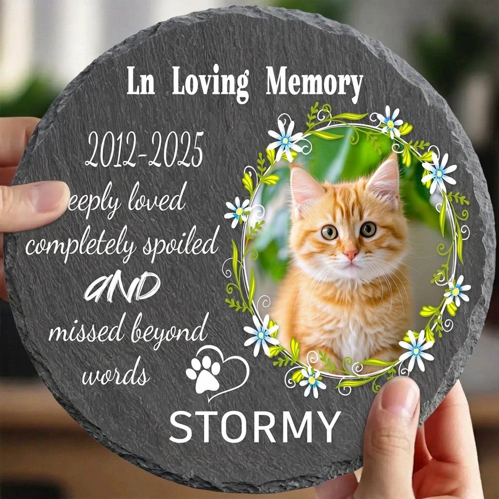 Personalized Memorial Stone for Pets – Custom Grave Marker with Photo for Cats, Dogs, and Other Pets