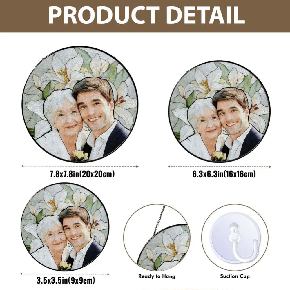 Personalized Photo Mother's Day Suncatcher, Custom Rose Glass Window Hanging