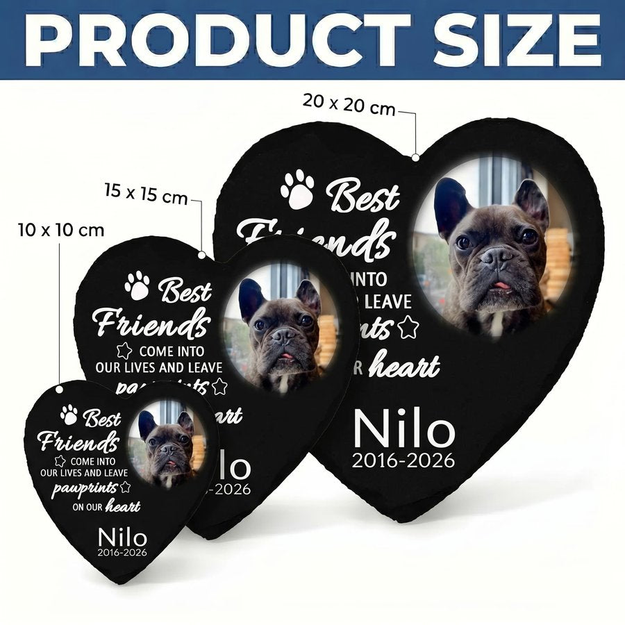 Personalized Dog Memorial Stone, Custom Heart Grave Marker with Photo and Paw Print Tribute