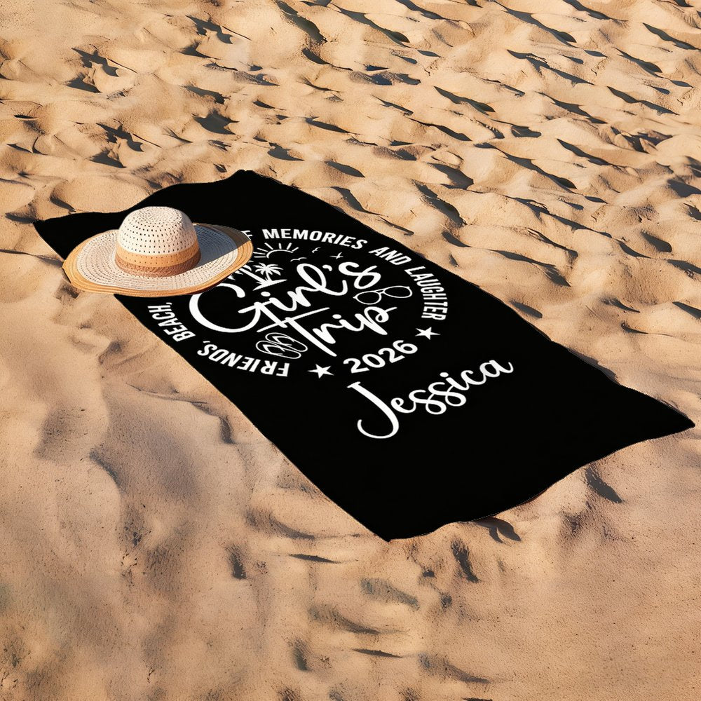 Personalized Girls Trip Beach Towel, Custom Name Vacation Towel, Funny Summer Travel Towel