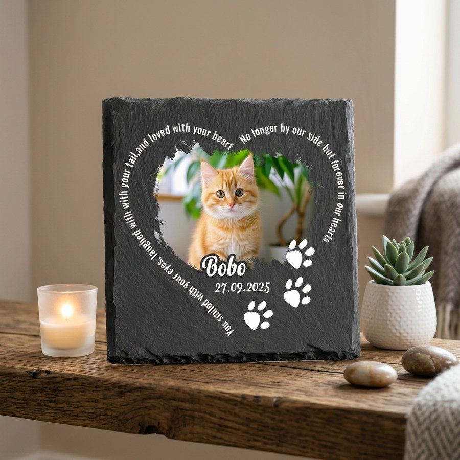 Personalized Pet Memorial Stone - Custom Cat Grave Marker with Photo
