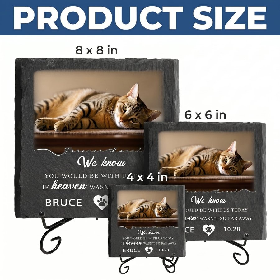 Custom Cat Memorial Stone, Personalized Pet Grave Marker with Photo and Name, Outdoor Slate Pet Headstone for Garden Memorial