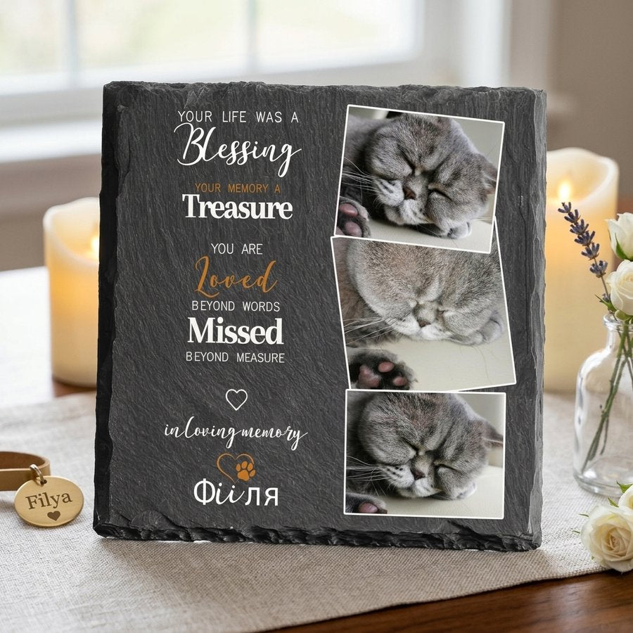 Personalized Pet Memorial Stone with Photo – Custom Cat Grave Marker, Pet Loss Sympathy Gift, In Loving Memory Plaque