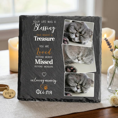 Personalized Pet Memorial Stone with Photo – Custom Cat Grave Marker, Pet Loss Sympathy Gift, In Loving Memory Plaque