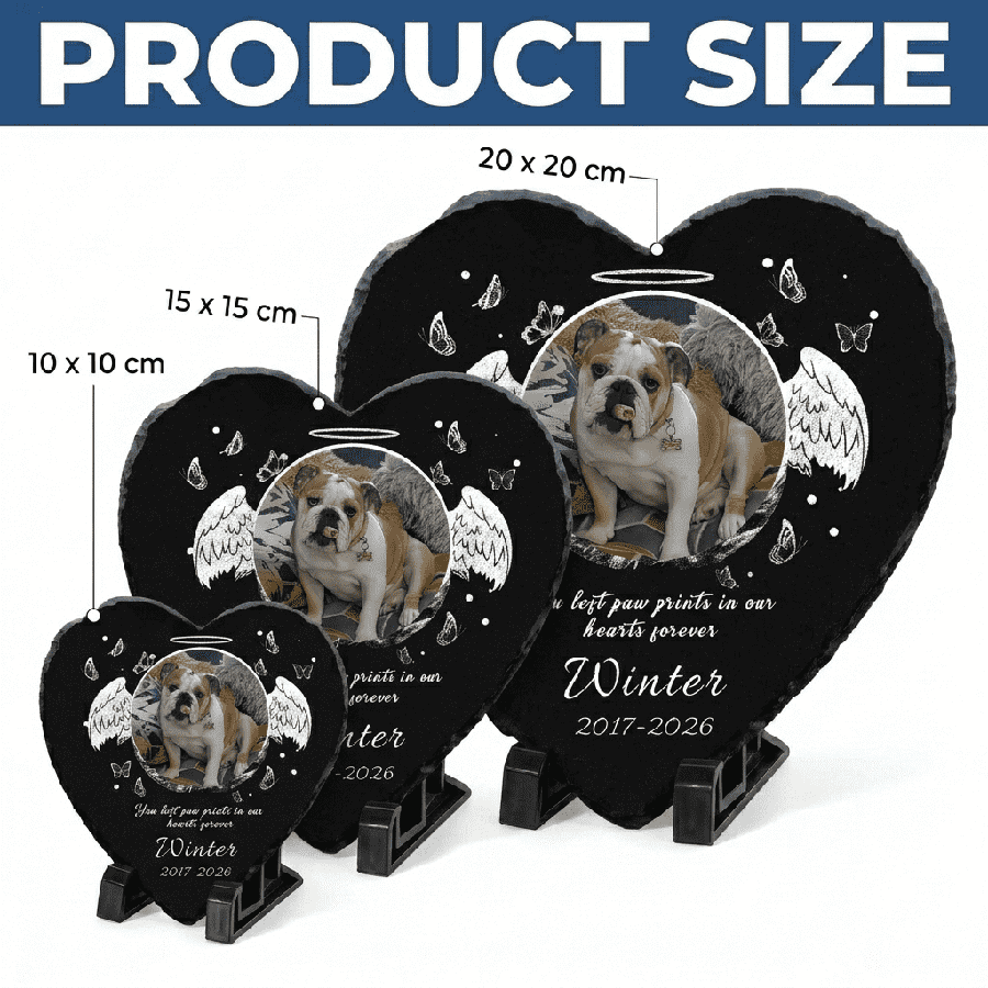 Personalized Memorial Stone for Pets, Custom Heart Grave Marker with Photo and Angel Wings