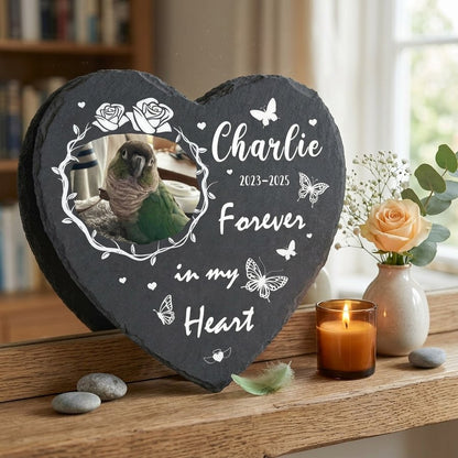 Personalized Heart Pet Memorial Stone with Photo, Custom Memorial Plaque, Forever in My Heart Design