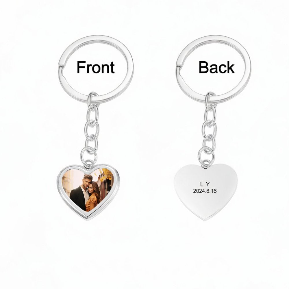 Personalized Thermochromic Heart Photo Keychain - Custom Picture Keychain for Couples, Stainless Steel Memorial Jewelry Gift for Anniversary, Birthday, Valentine's Day