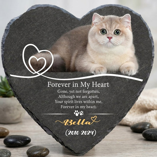 Personalized Heart-Shaped Memorial Stone for Cat, Custom Pet Grave Marker with Name and Years