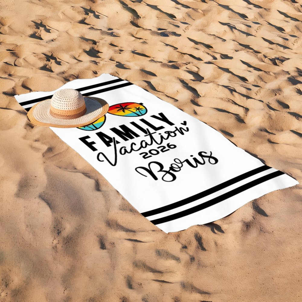 Personalized Family Vacation Beach Towel Custom Name & Year Tropical Summer Beach Towel