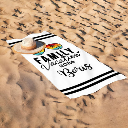 Personalized Family Vacation Beach Towel Custom Name & Year Tropical Summer Beach Towel
