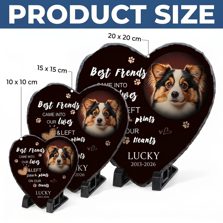 Personalized Dog Memorial Stone, Custom Heart Grave Marker with Photo and Paw Print Design
