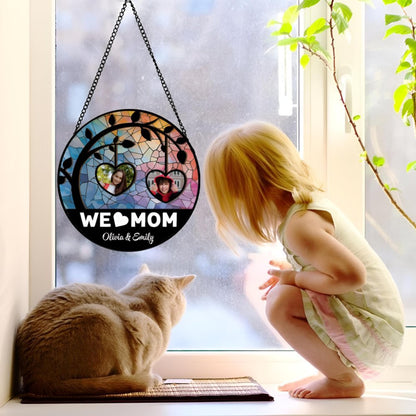 Personalized Photo Mom Suncatcher, Custom Heart Window Hanging with Names