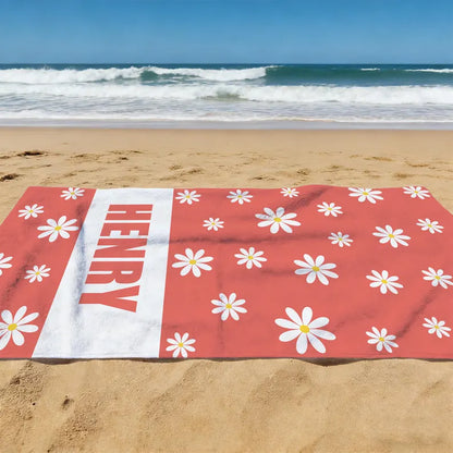 Personalized Daisy Beach Towel, Custom Name Summer Pool Towel, Pastel Floral Sand-Free Bath Towel
