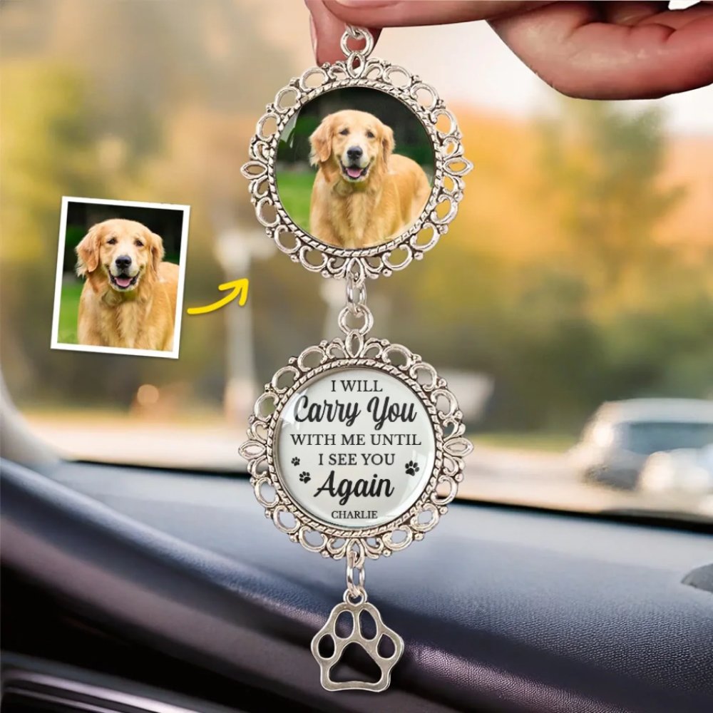 Custom Pet Memorial Car Hanging Ornament, Personalized Dog Photo Car Charm Gift for Pet Loss Sympathy