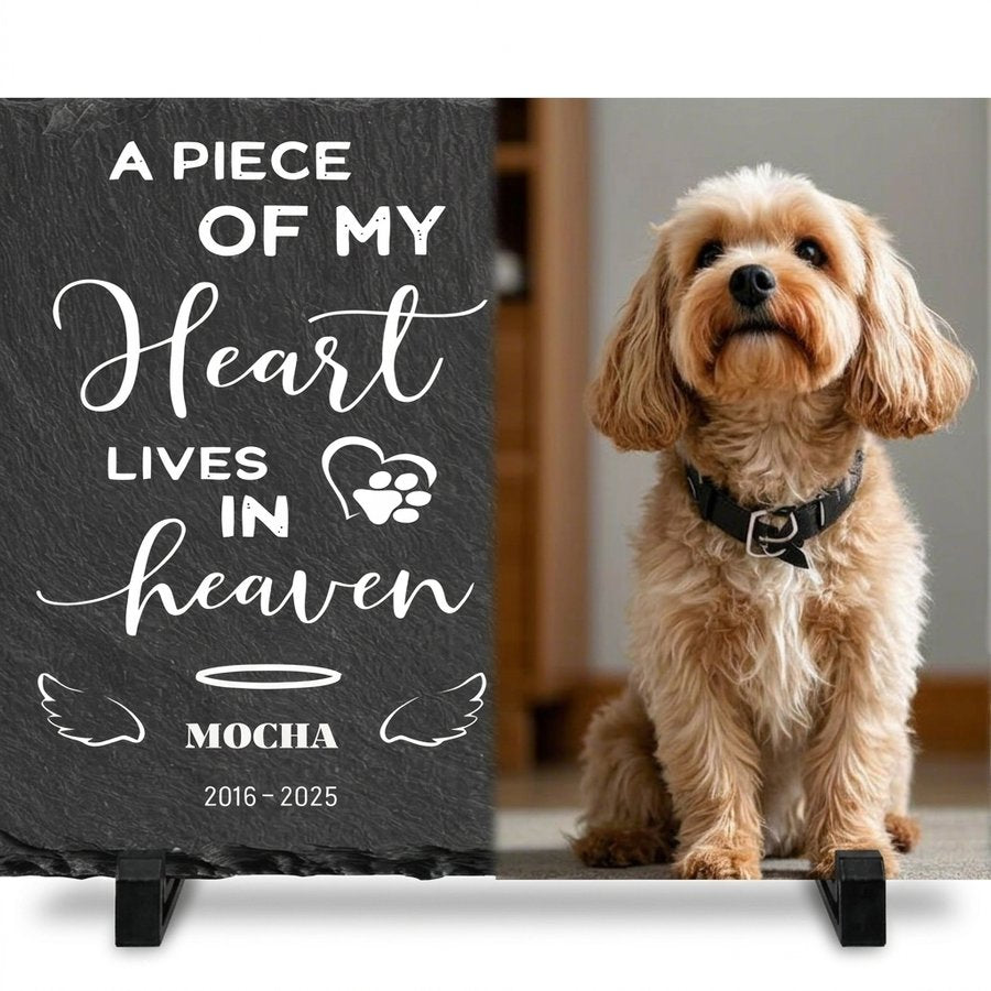 Personalized Pet Memorial Stone with Photo, Custom Dog Grave Marker, A Piece of My Heart Lives in Heaven