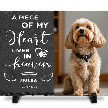 Personalized Pet Memorial Stone with Photo, Custom Dog Grave Marker, A Piece of My Heart Lives in Heaven
