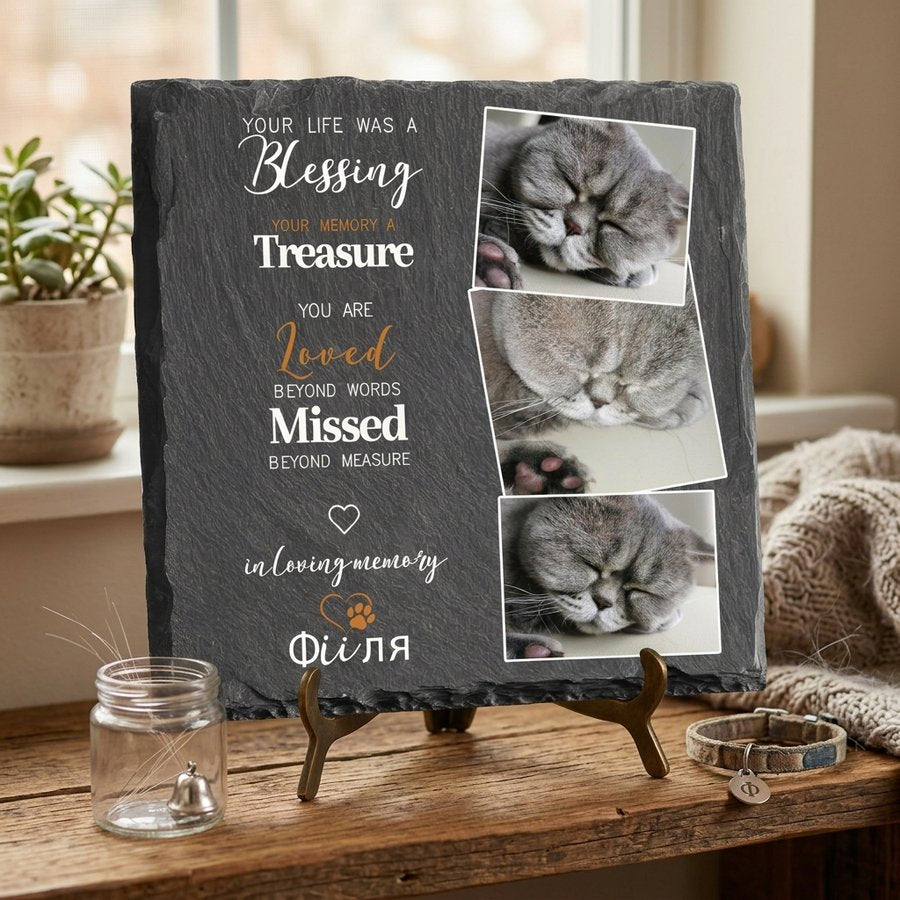 Personalized Pet Memorial Stone with Photo – Custom Cat Grave Marker, Pet Loss Sympathy Gift, In Loving Memory Plaque