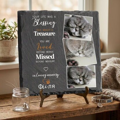 Personalized Pet Memorial Stone with Photo – Custom Cat Grave Marker, Pet Loss Sympathy Gift, In Loving Memory Plaque