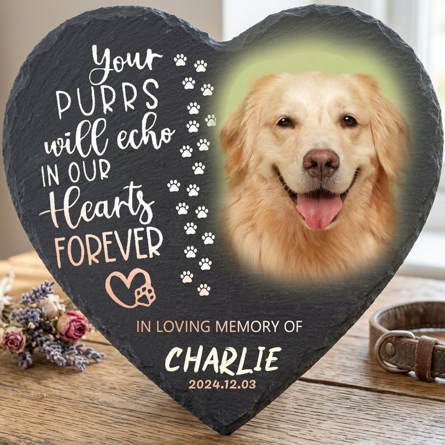 Personalized Heart Shaped Pet Memorial Stone with Photo – Custom Dog Grave Marker, Pet Loss Gift, In Loving Memory Plaque