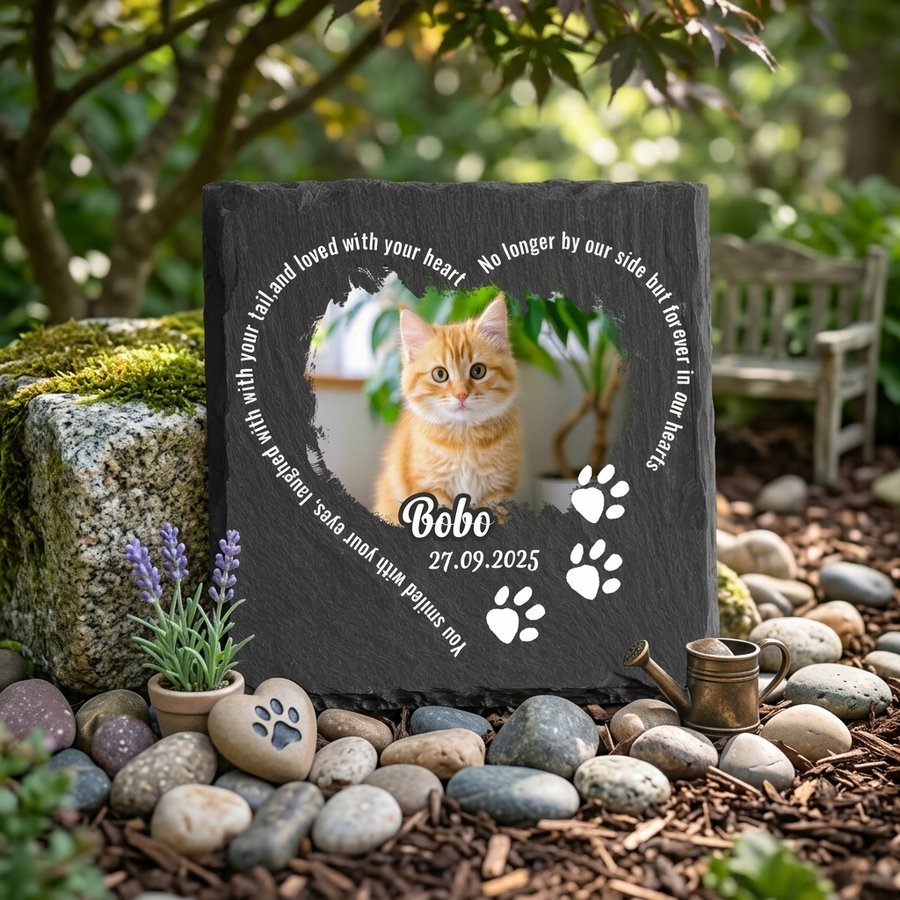 Personalized Pet Memorial Stone - Custom Cat Grave Marker with Photo