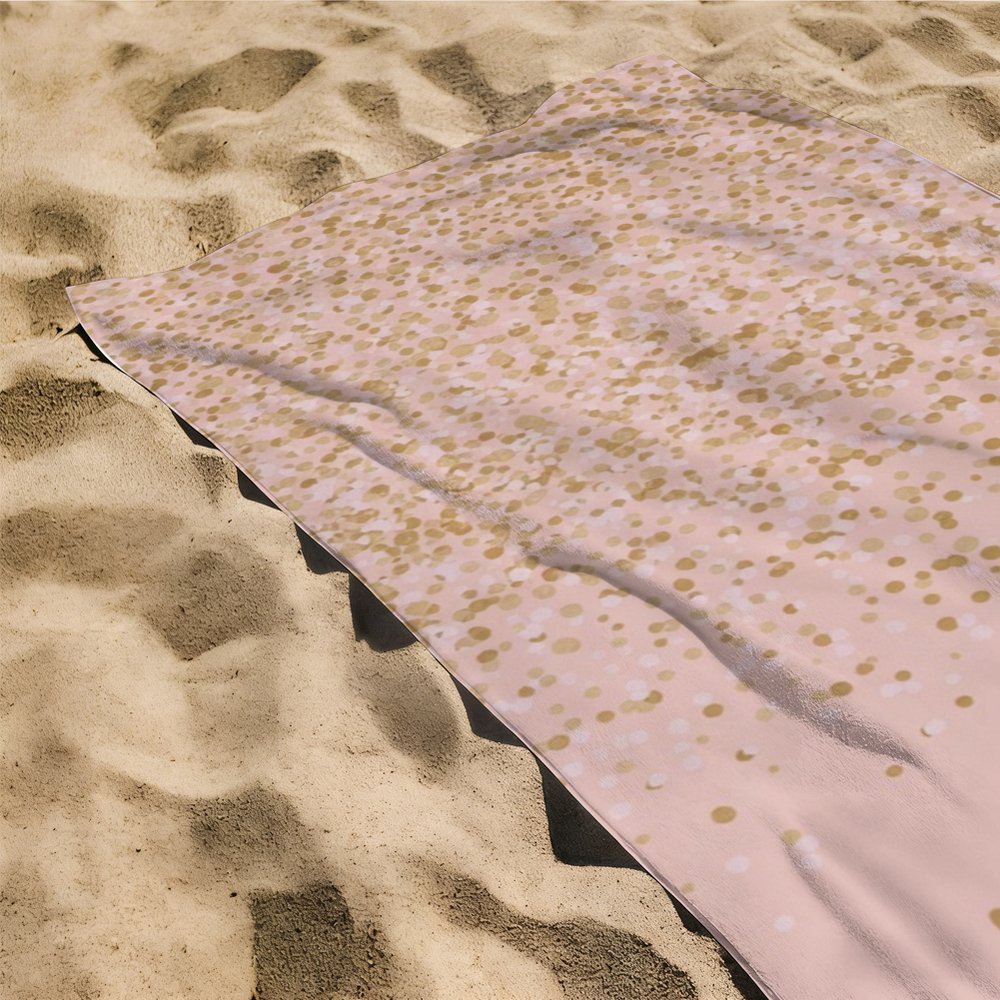 Personalized Pink Beach Towel with Gold Confetti, Custom Name Monogram, Cute Custom Sand-Free Quick Dry Towel for Beach, Pool, Travel