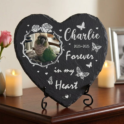 Personalized Heart Pet Memorial Stone with Photo, Custom Memorial Plaque, Forever in My Heart Design