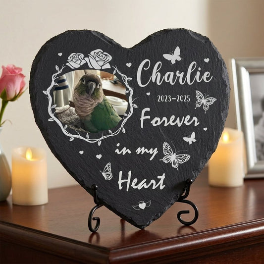 Personalized Heart Pet Memorial Stone with Photo, Custom Memorial Plaque, Forever in My Heart Design