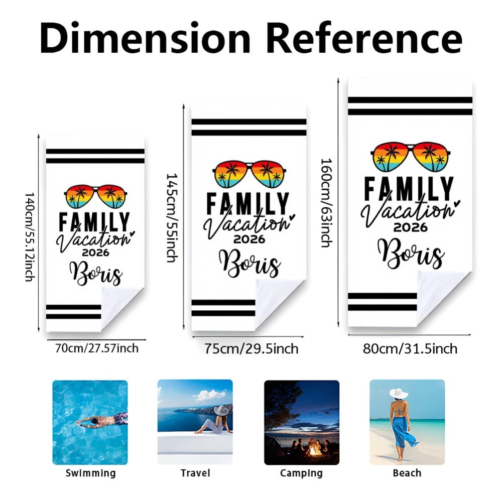 Personalized Family Vacation Beach Towel Custom Name & Year Tropical Summer Beach Towel