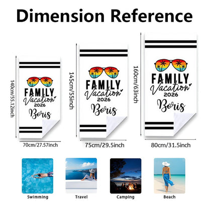 Personalized Family Vacation Beach Towel Custom Name & Year Tropical Summer Beach Towel