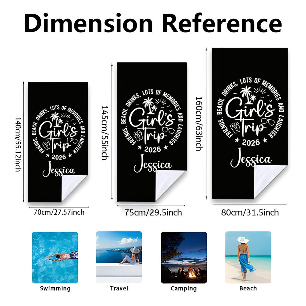 Personalized Girls Trip Beach Towel, Custom Name Vacation Towel, Funny Summer Travel Towel